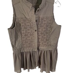 BKE Boutique Women's Cotton Lace Vest Convertible Peplum Taupe Raw edge Size M